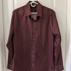 RW&CO Slim Fit Burgundy Pattern Dress Shirt Mens Large Cotton